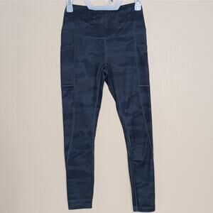 Reebok Leggings Womens Size XS Green Black Camouflage Camo Athletic Gym Pockets